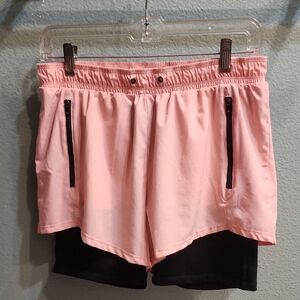 Tchibo Layered Athletic Shorts Pink/Peach with Black Inner Liner Size 6
